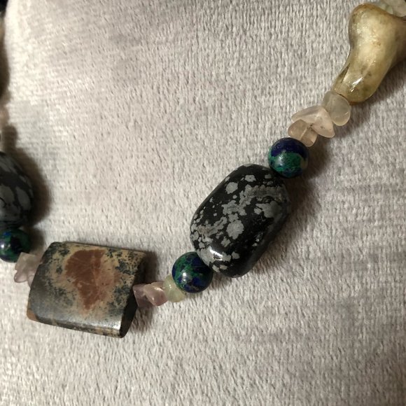 Snowflake Obsidian & Agate Necklace - 17 inches - hook clasp - Picture 2 of 4